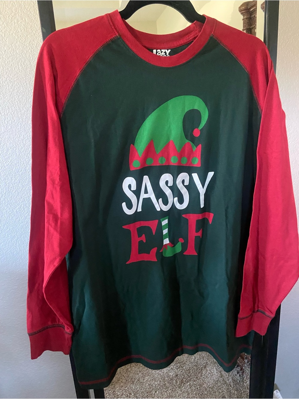 Lazy One Women’s Sassy Elf Long Sleeve Tee - Red & Green